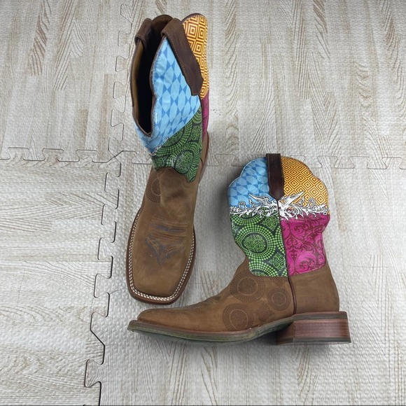 Cinch Shoes - Cinch Edge SZ 10 Pink Brow Blue Green Cowgirl Boot